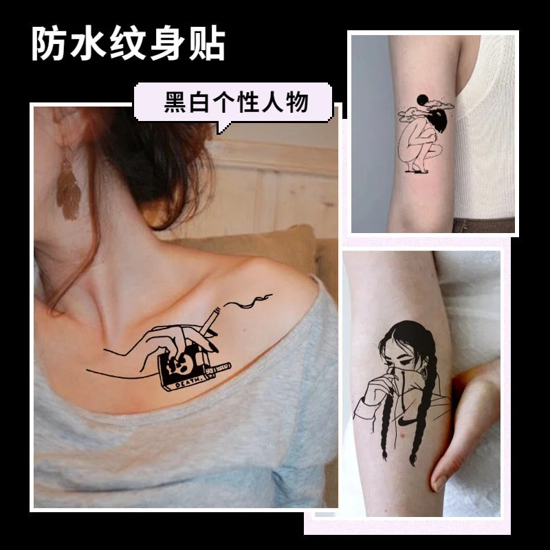 30pcs Black Sexy Beauty Temporary Tattoo Stickers for Women Men Arm Body Art Waterproof Wrist Fake Tatto Flash Decals Tatoos