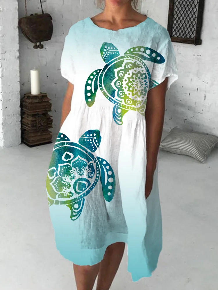 Mandala Turtles Ocean Inspired Gradient Midi Dress