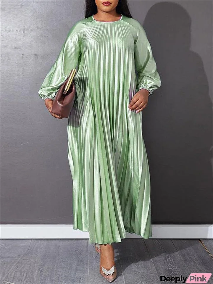 Women's Summer Elegant Shiny Silky Plus Size Pleated Dress