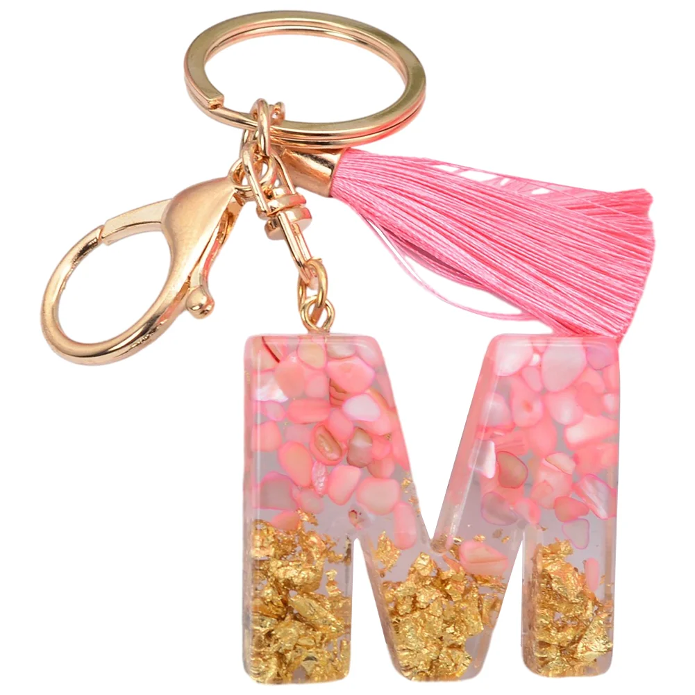 Resin Initial Key Ring with Tassel Alphabet Keyring for Car Keys Wallet Handbags
