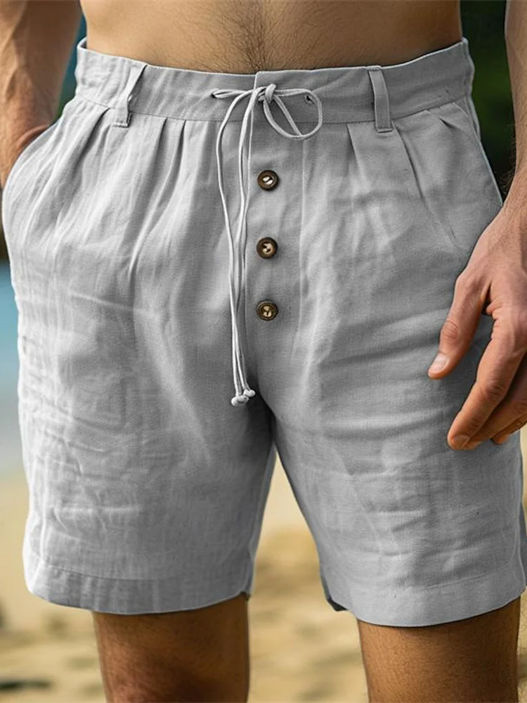Men's Solid Color Drawstring Linen Blend Casual Shorts