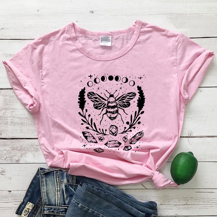 Mystical Honey Bee Moon Phases T-shirt Aesthetic Women Astrology Hippie Top Tee Shirt Vintage Boho WItch Gothic Tshirt
