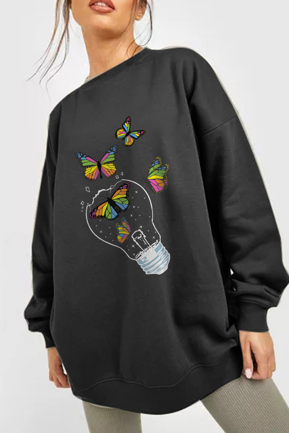 Llyge Simply Love Full Size Dropped Shoulder Light Graphic Sweatshirt llyge