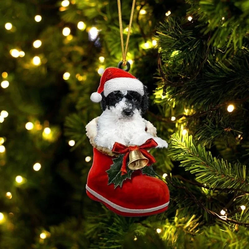 VigorDaily Goldendoodle Patri In Santa Boot Christmas Hanging Ornament SB139
