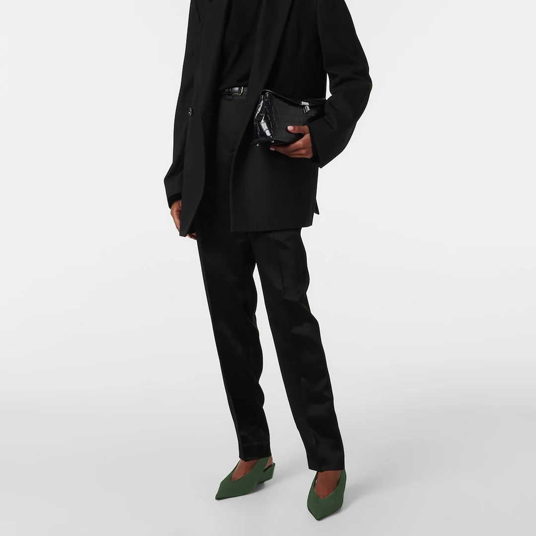 Faux Suede Slingback Strappy Classy Wedge Heel Pumps in Dark Green