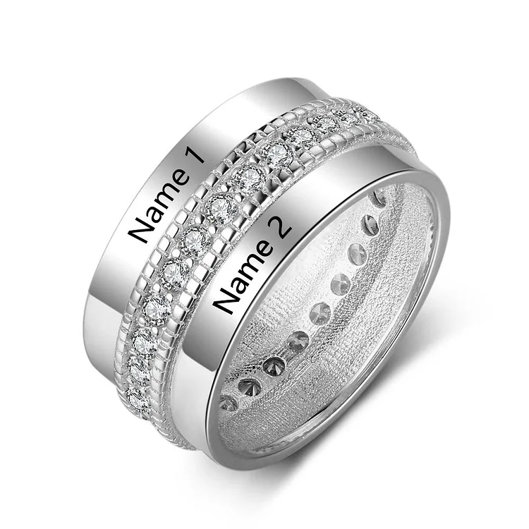Engraved Personalized Ring Cubic Zirconia Rings Silver Promise Ring Mothers Ring Gift Idea