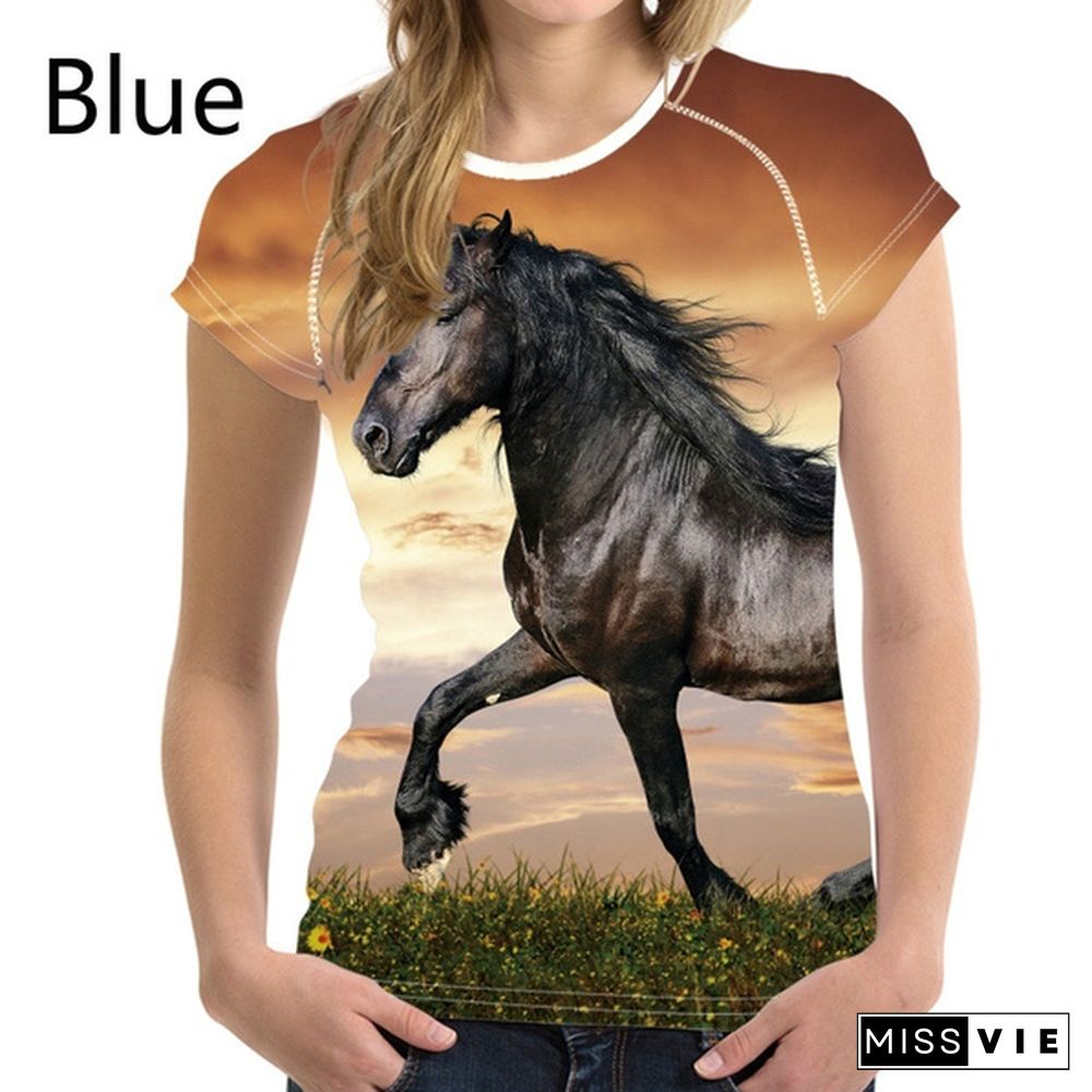 Crazy Horse T-shirts for Women Tees Shirt Harajuku Trendy Tops Tshirts Ladies Short Sleeve Tees Slim T-shirt