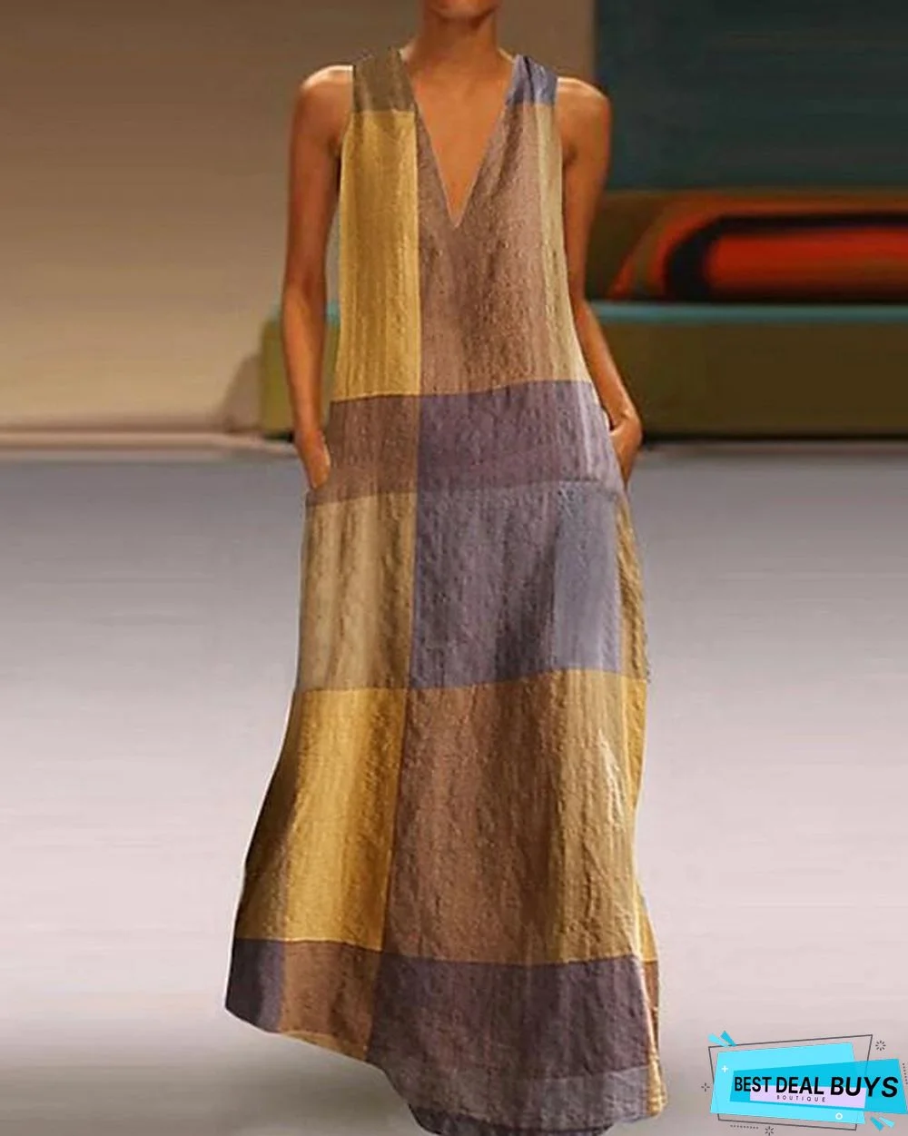 Women's A-Line Dress Maxi long Dress Sleeveless Color Block Summer Hot Elegant Maxi Dress Blue Red Yellow