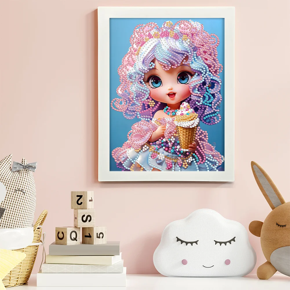 Diamond Painting - Partial Crystal Rhinestone Drill - Cartoon Girl(Canvas|15*20cm)【with Plastic Frame】