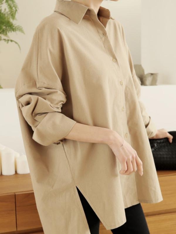 Loose Casual Solid Color High-Low Shirt