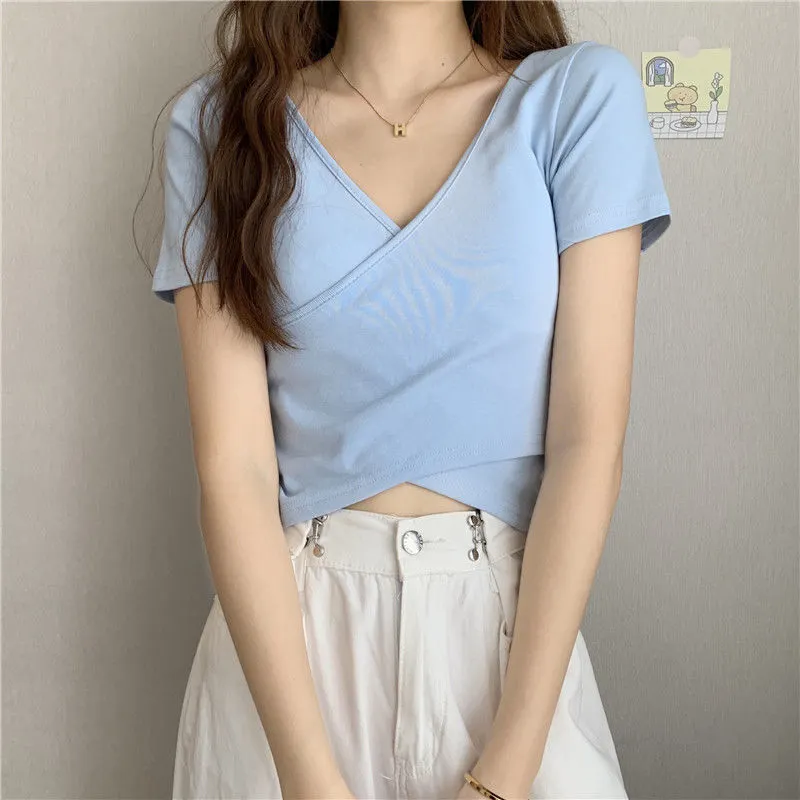 Brownm Brownm Summer New Design Cross Versatile Show Slim Short-Sleeve T-Shirt Korean Version Short Pure Color Jacket Women