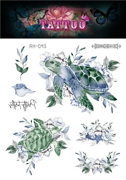 12 Kinds Handpainted Ocean Tattoo Sticker Flower Whale Starfish Turtle Temporary Body Art Disposable Make Up tatouage temporaire