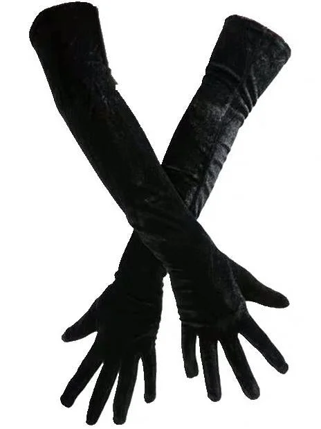 Promsstyle Black velvet long retro party ladies dress gloves Prom Dress 2023