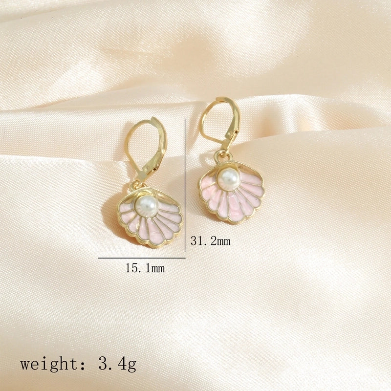 1 Pair Elegant Luxurious Romantic Shell Enamel Inlay Alloy Copper Artificial Pearls K Gold Plated Drop Earrings