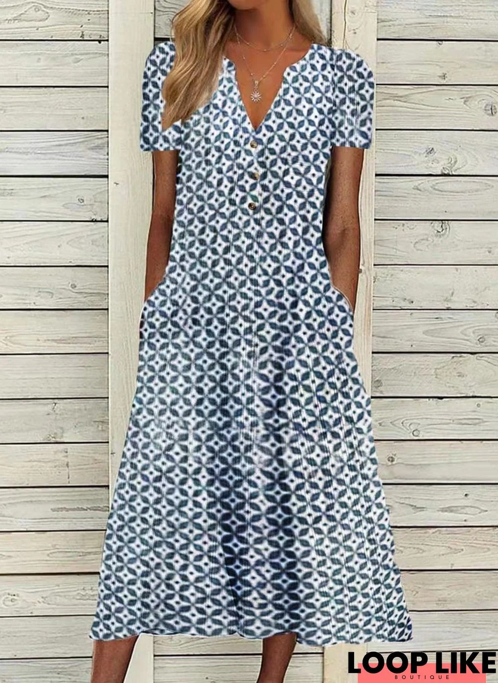 Ladies Print VNeck Maxi Dress Summer