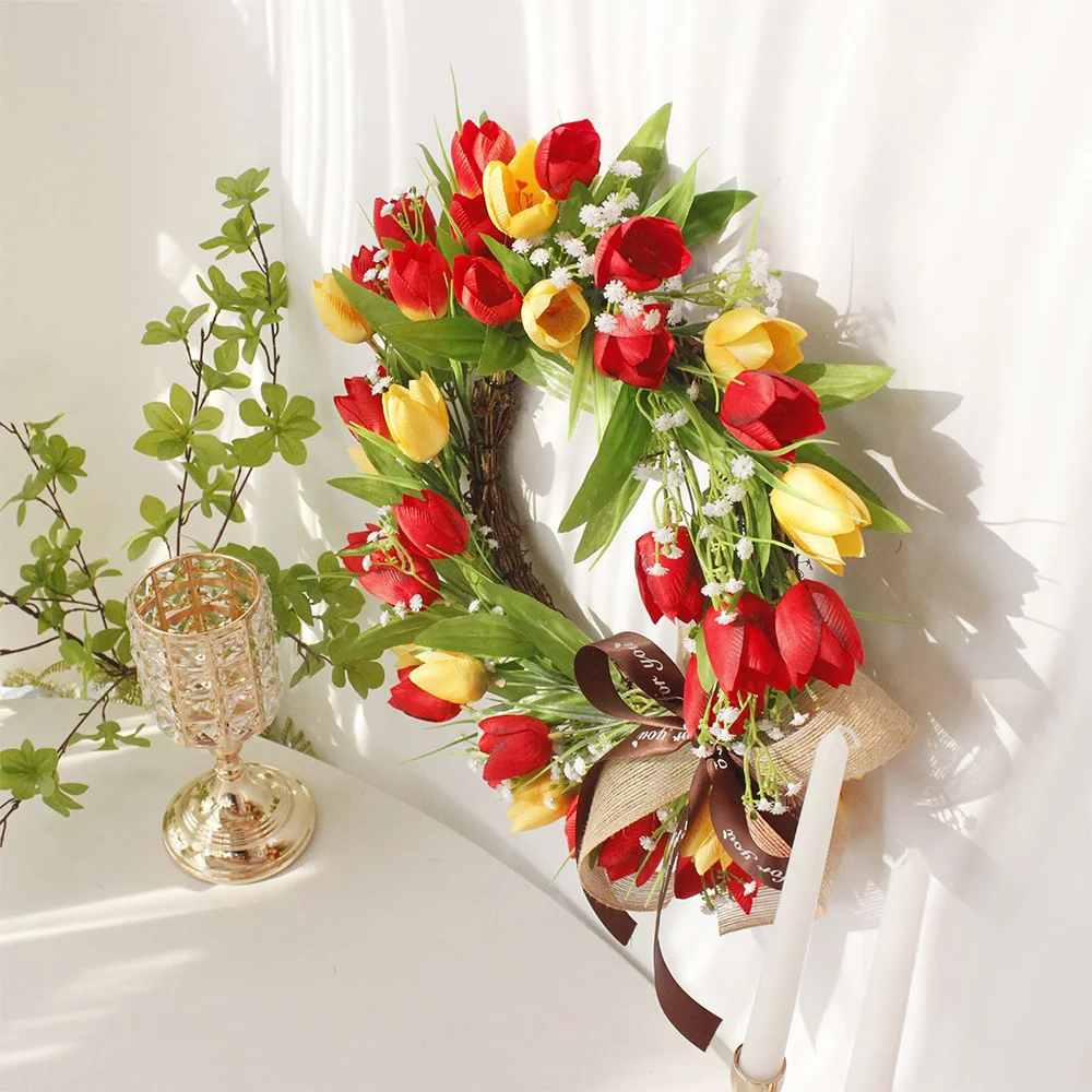 Color Simulation Tulip Wreath Door Hanging Props Decoration
