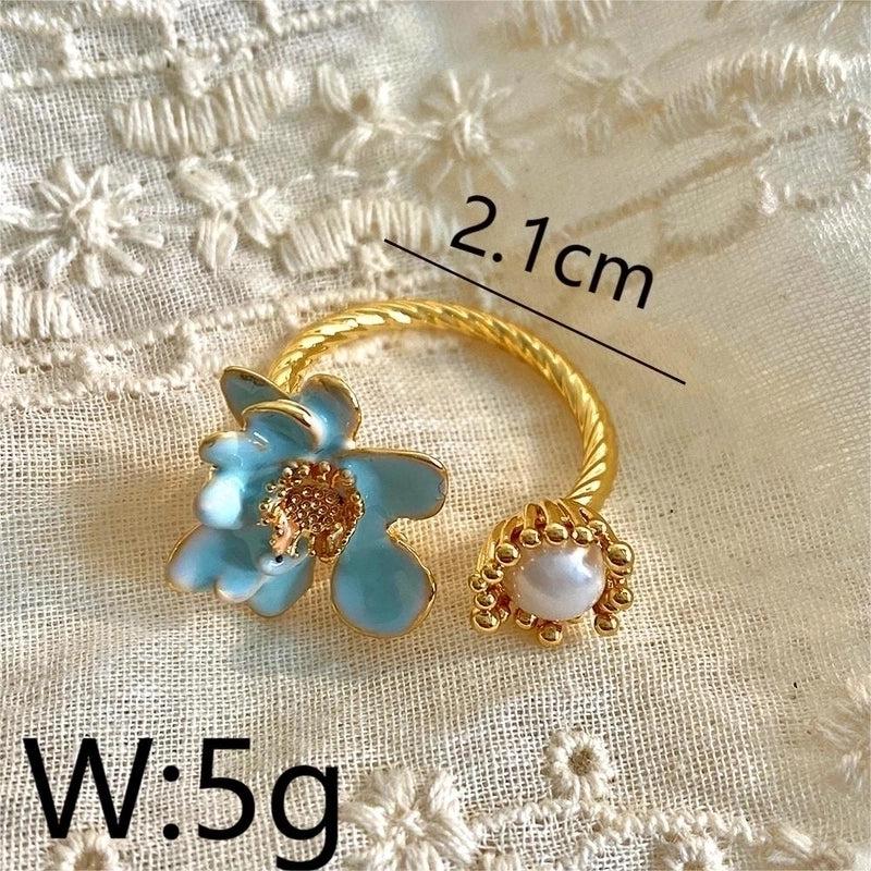 Copper 18K Gold Plated IG Style Y2K Minimalist Inlay Round Oval Flower Pearl Zircon Open Rings Rings