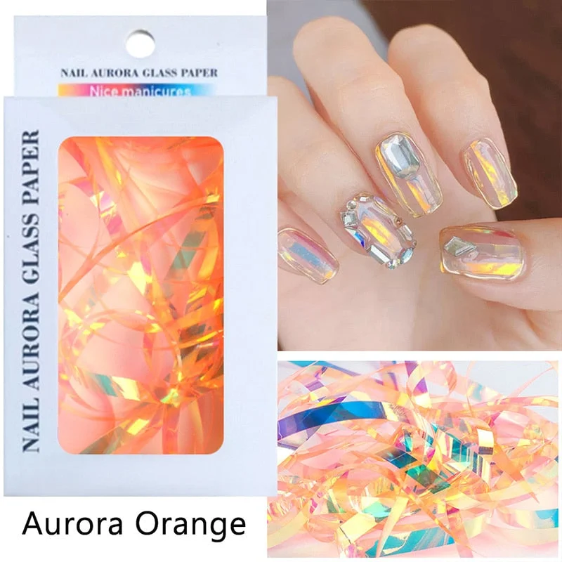 Sparkly Nail Aurora Foils Colorful Transfer Stickers Cellophane Mirror Stickers Sliders Wrap Paper Nail Art Decoration-Nail Inspo