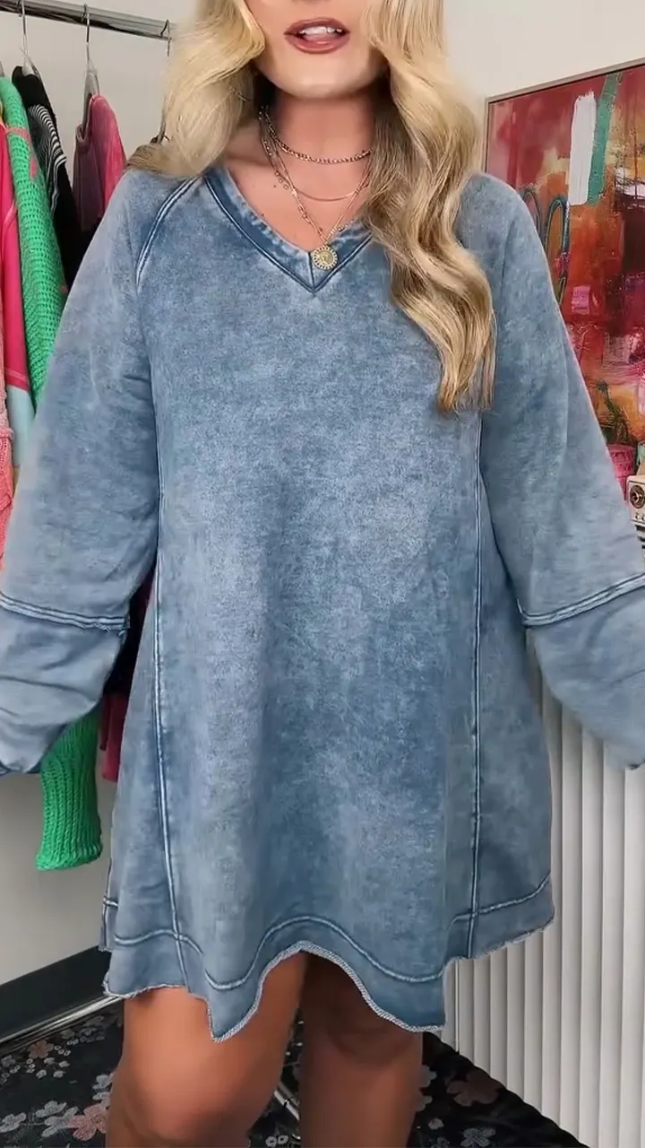 Women V-neck Spliced ​​loose Casual Dress