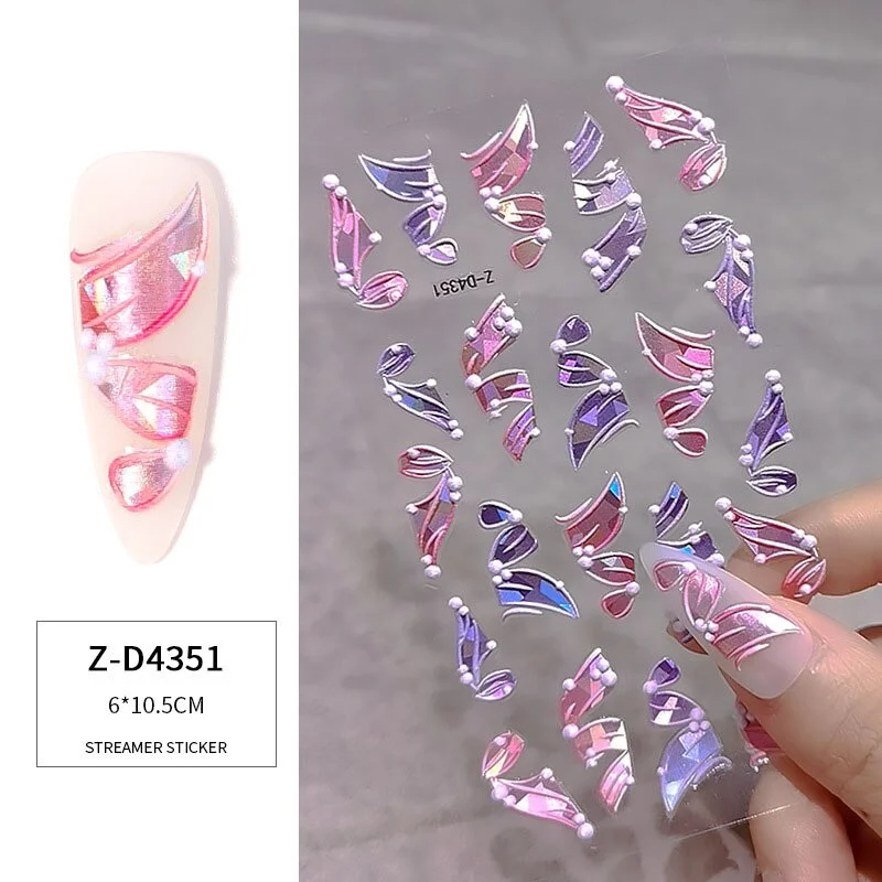 1pc 5D Acrylic Engraved Self-adhesive Nail Sticker Embossed Three-dimensional streamer nail stickers   Shiny DIY Nail Decoration