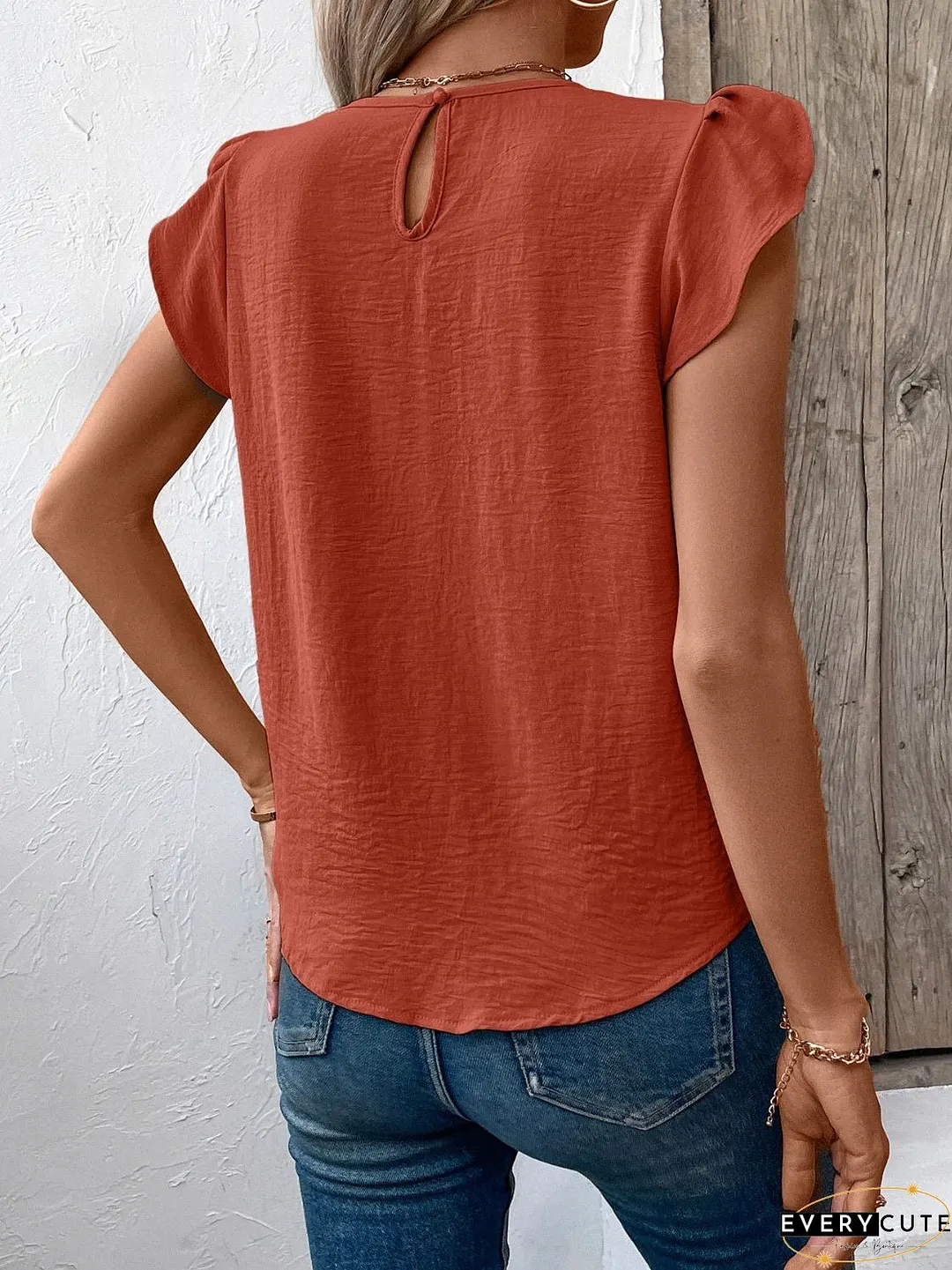 Ruched Round Neck Cap Sleeve Blouse