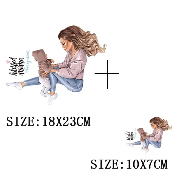 Mom&Baby Heat Sticker On T-shirt DIY Washable Iron On Transfer For Clothing Lovely Design On Clothes Patches Applique Decoration