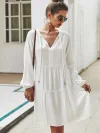 Long-sleeved Strappy Loose Dress White Dresses