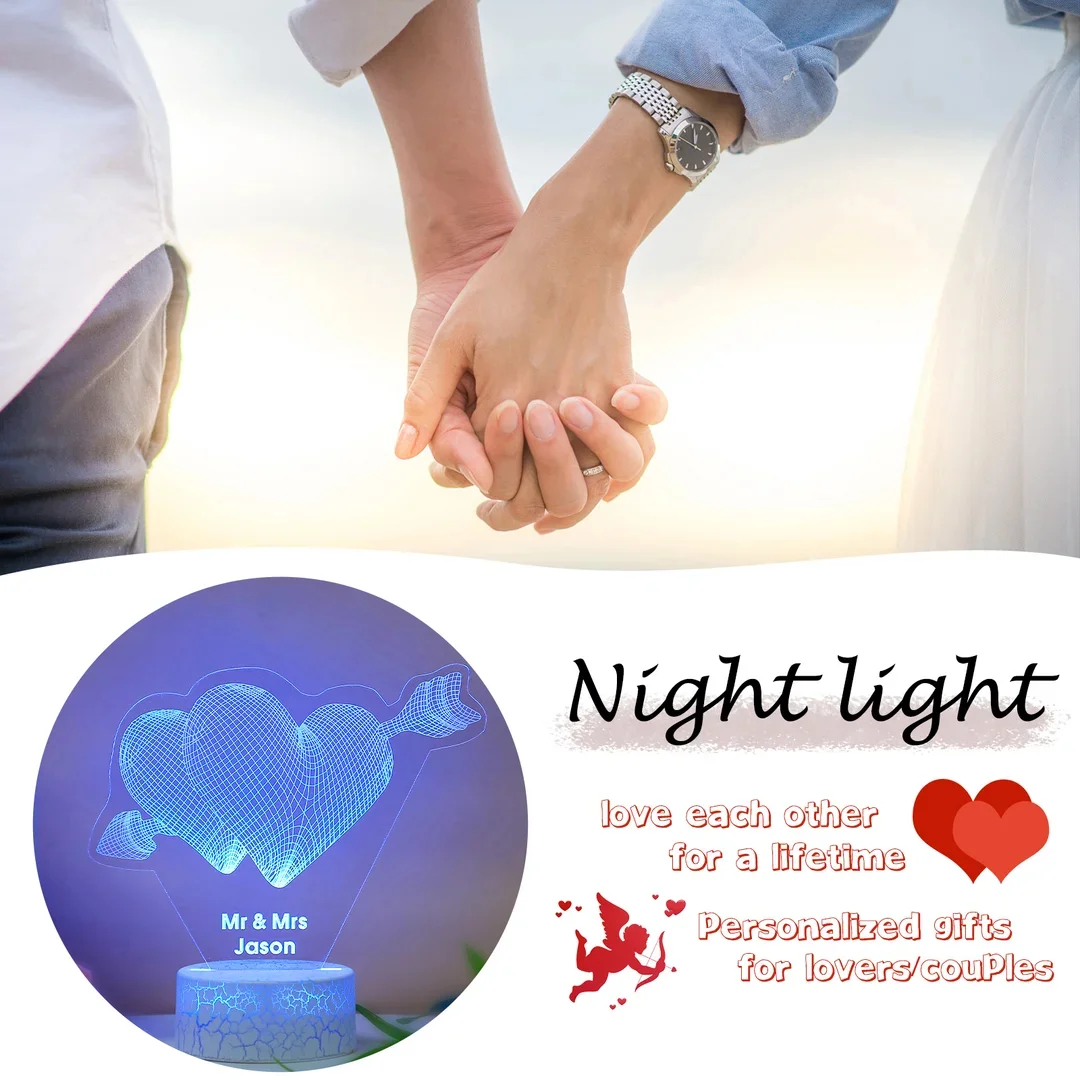 Personalized Heart Night Light Custom Name LED Lamp for Family