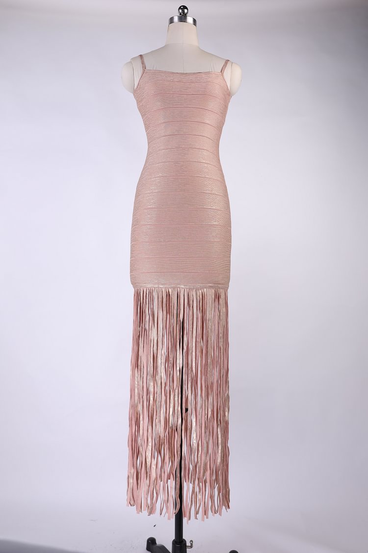 Starps Fringed Maxi Bronzed Bandage Dress Size M