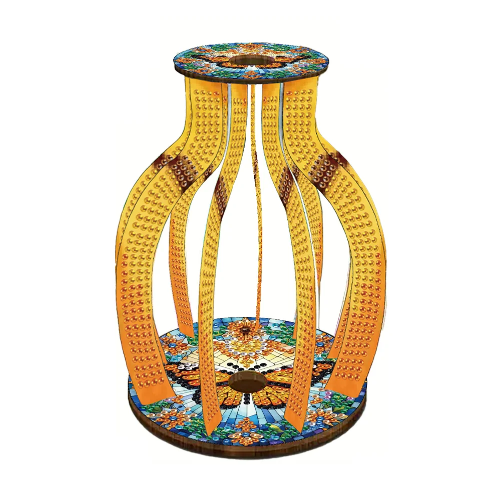 Acrylic Wood Butterfly 5D DIY Diamond Painting Flower Vase for Home Office Decor