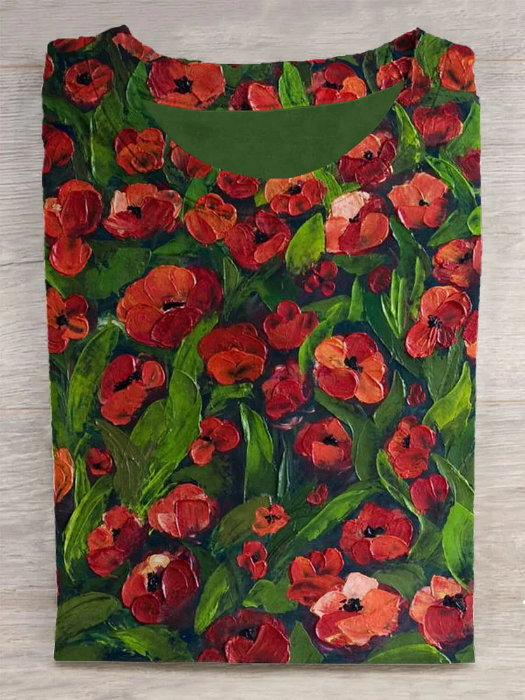 Unisex Poppy Flower Painting Abstract Print T-Shirt