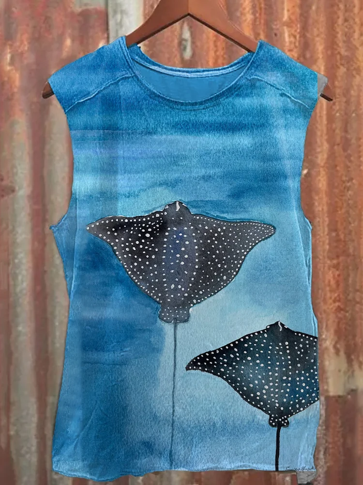 Comstylish Men's Eagle Rays Watercolor Painting Art Print Tank Top