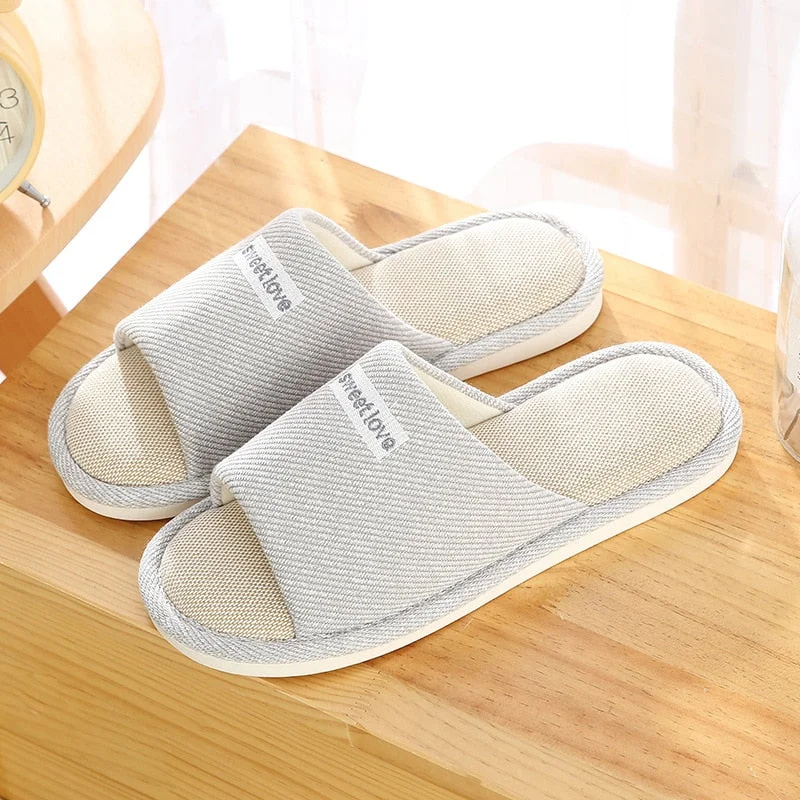 Men and Women Home Linen Slippers Home Indoor Non-slip Soft Bottom Summer Sandals Couple Four Seasons Cotton and Linen