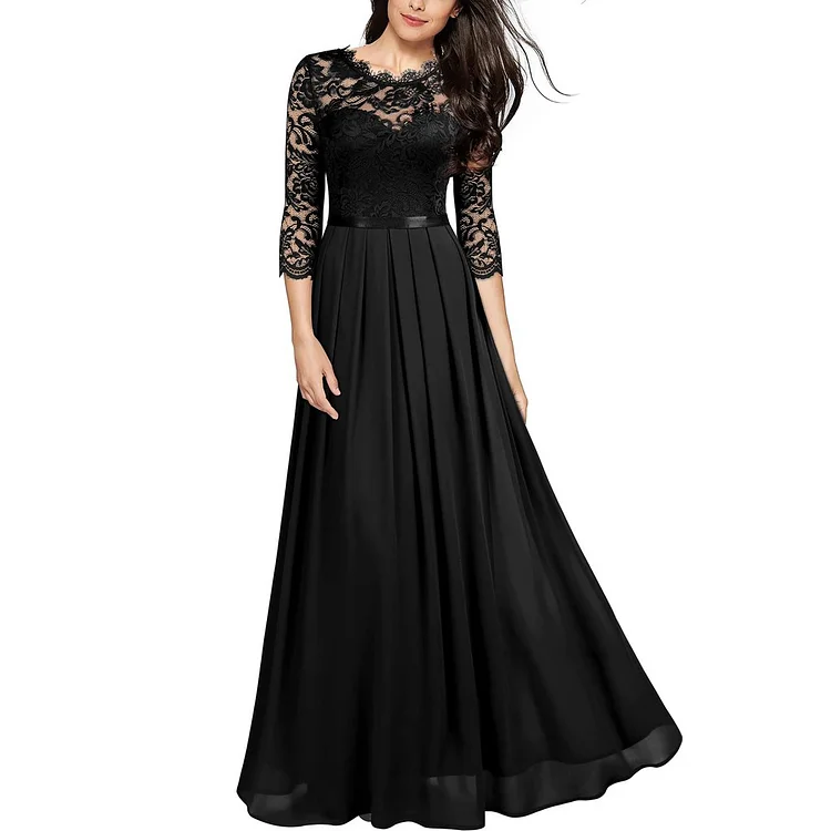 Women's Fashion Vintage Half Sleeve Chic Lace Long Evening Party Dress A-line Prom Formal Gowns Plus Size S-5XL