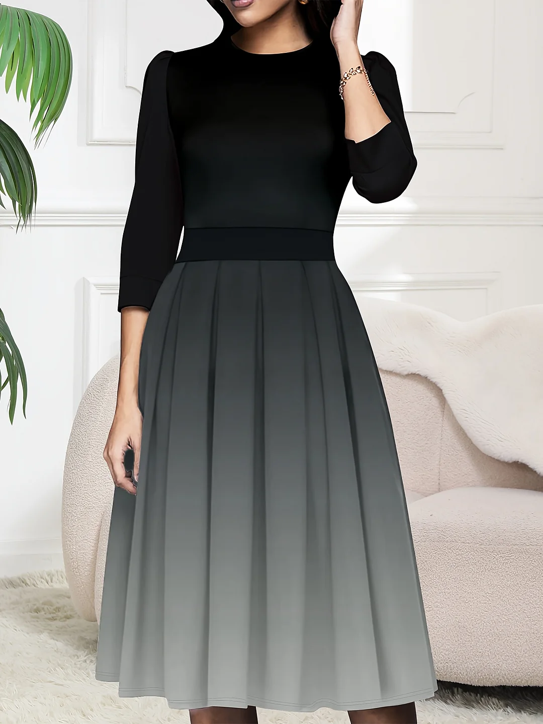 A Stylish And Elegant Mid-Length Dress For Women With A Gradient Color | IFYHOME
