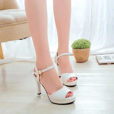 2021 Korean Version of The New Sexy Fish Mouth 10CM High Heels Fashion Summer Waterproof Platform Wedding Shoes Bridesmaid Shoes