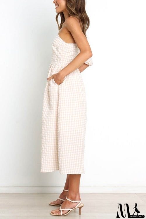 MidiSono - Plaid Puff One Shoulder Midi Dress