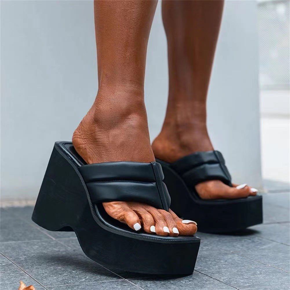 Women's chunky platform wedge heel flip flops summer clip toe beach sandals