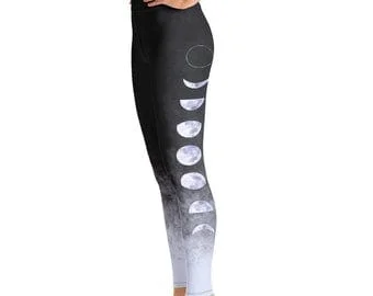 Pornhint Lunar Phases Ombre Leggings || Moon Cycle Leggings || Smoky Moon Yoga Leggings || Witchy Leggings ||