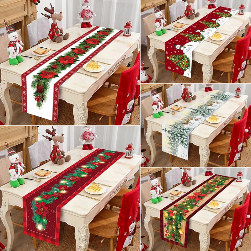 Tegooe Polyester Christmas Table Runner - Classic Poinsettia Design 35x180cm