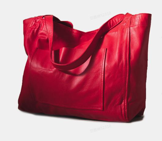 With Pocket Women's Large Bag Soft Leather Hand Shoulder Large Capacity New Tote Women's Bag