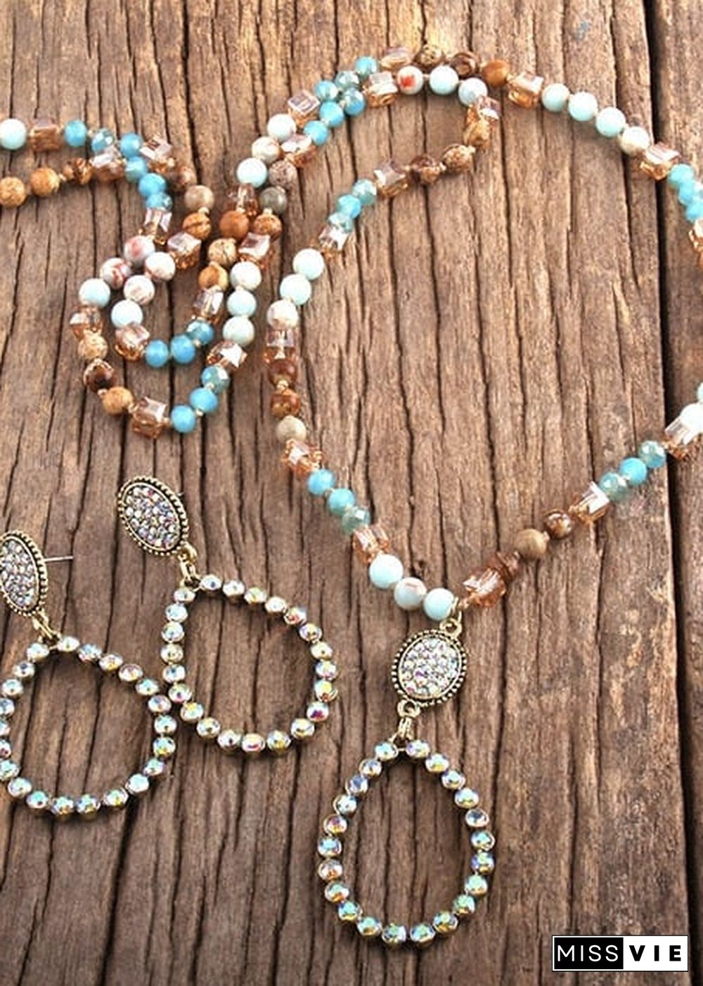 Boho Necklace, Jewelry Set, RH Amazonite Crystal Green Black Natural Stone
