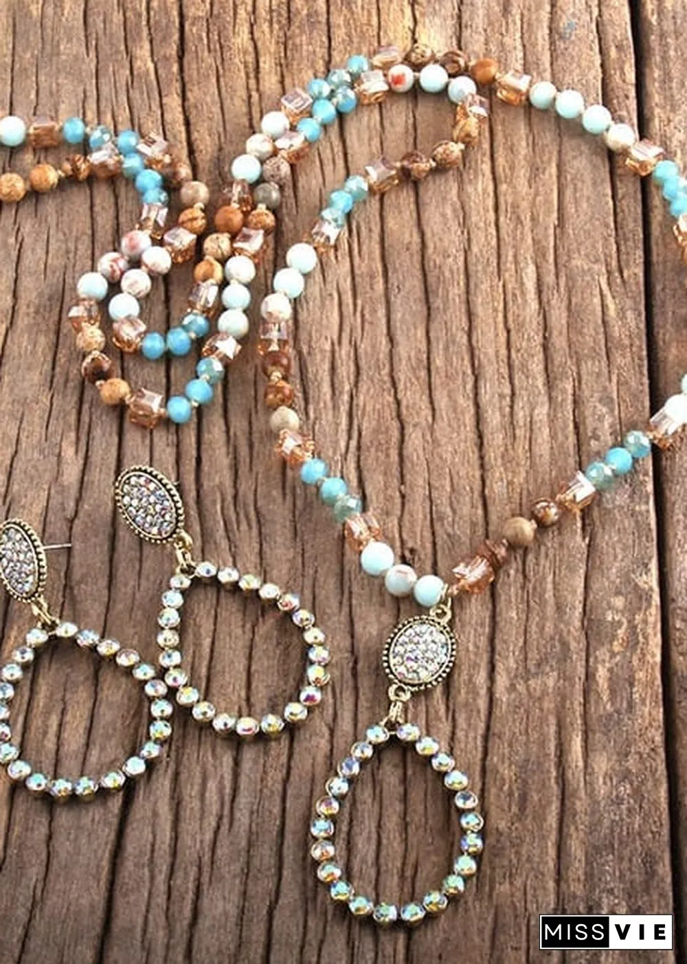 Boho Necklace, Jewelry Set, RH Amazonite Crystal Green Black Natural Stone