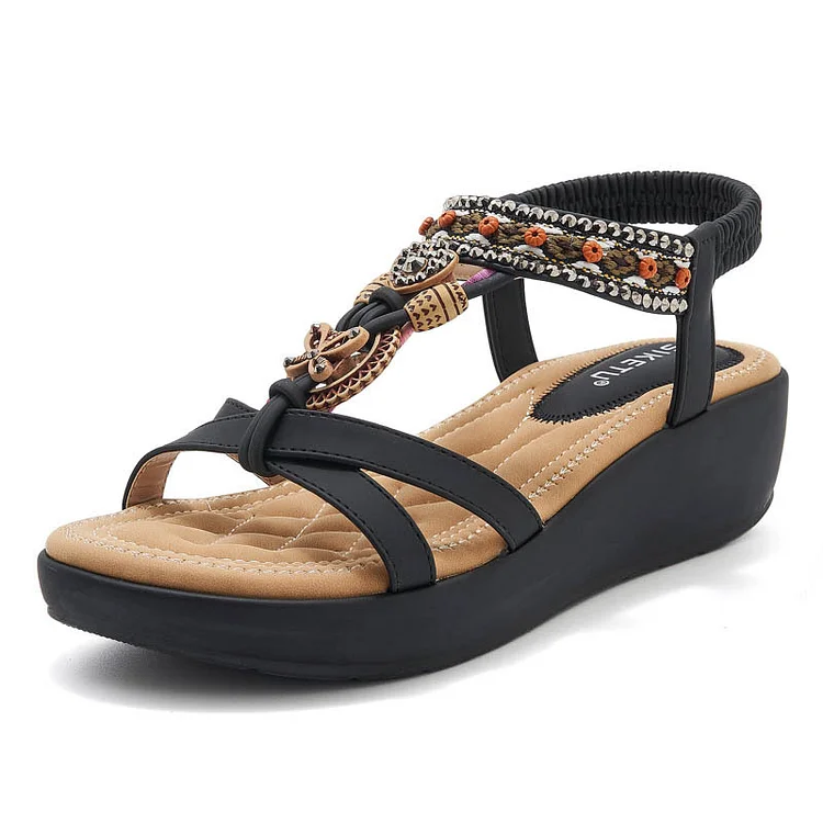 Rhinestone Beach Sandals Arch Support Wedge Platform Sandals 1688 Stunahome.com
