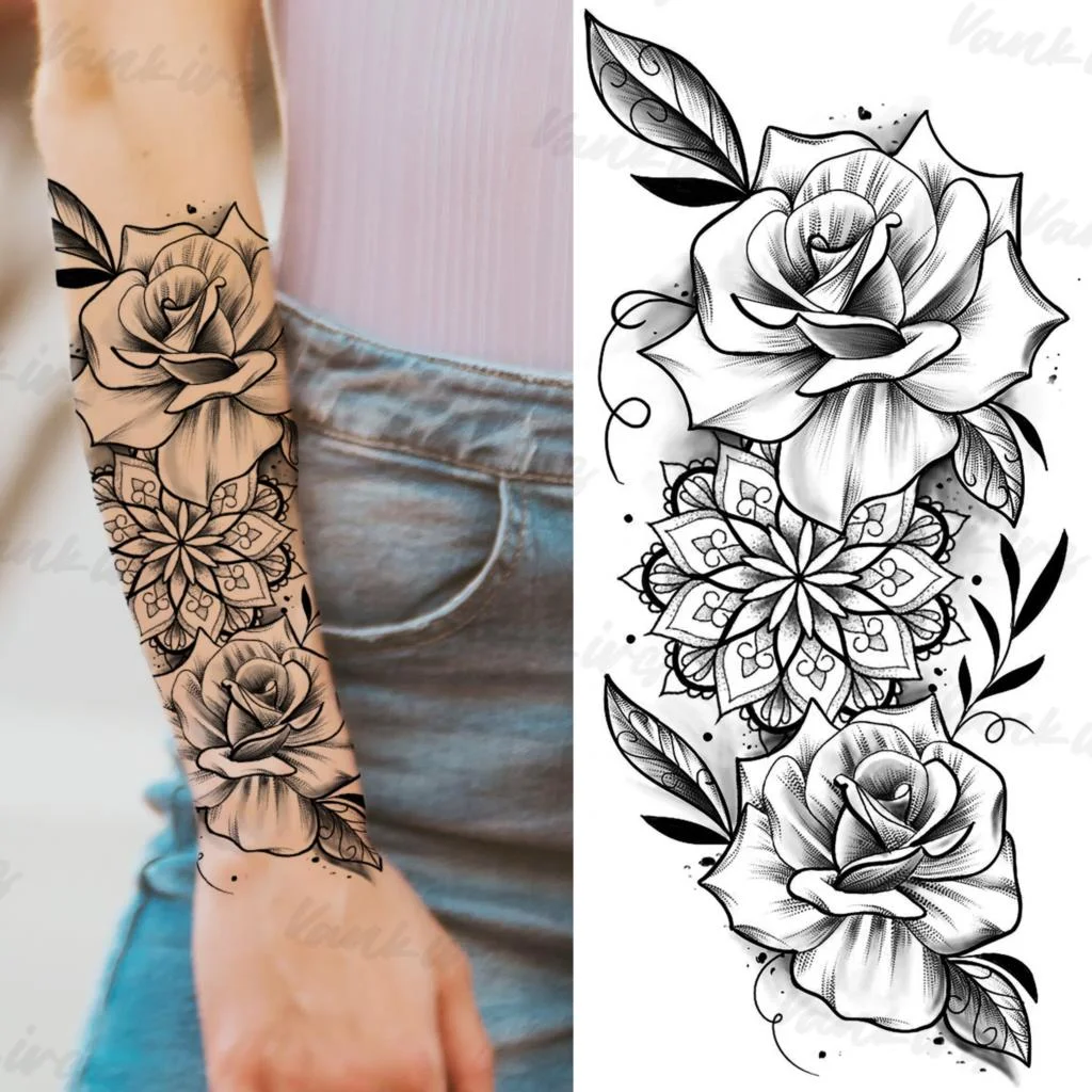 Sdrawing Peony Temporary Tattoos For Women Girls Realistic Anchor Butterfly Flower Fake Tattoo Sticker Sexy Body Arm Tatoos DIY