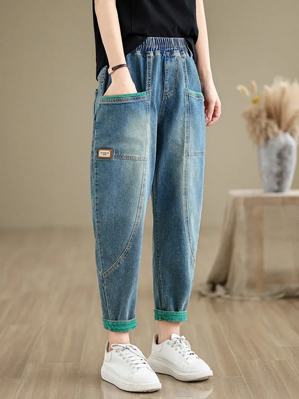 Women's loose Casual Vintage Colorblock Oversized Jeans Pants
