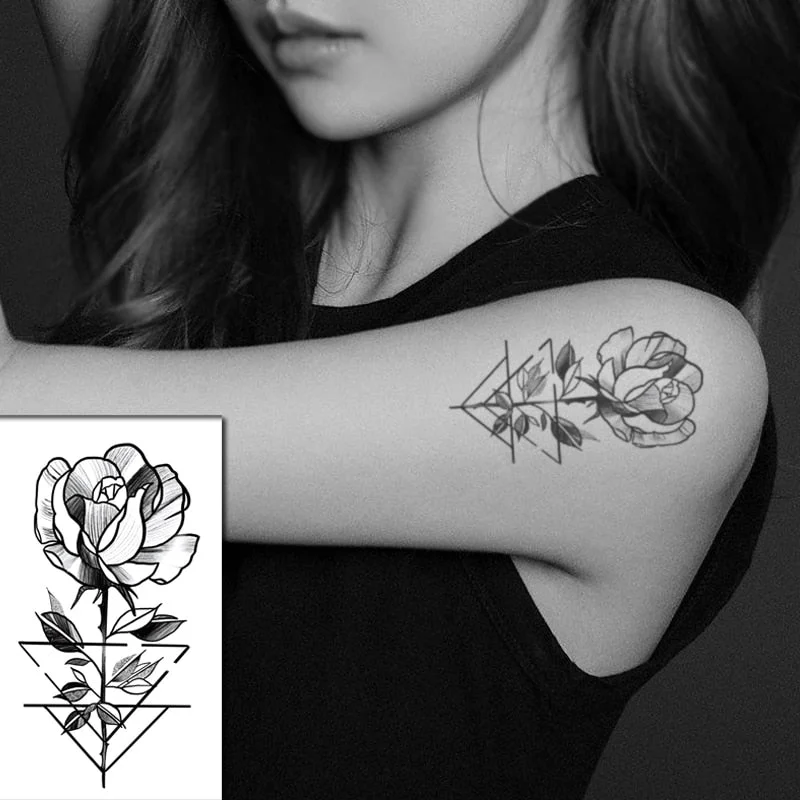 Sketch Rose Flowers Waterproof Temporary Tattoo Sticker Hand Lines Design Fake Tattoos Flash Tatoos Arm Chest Body Art for Women