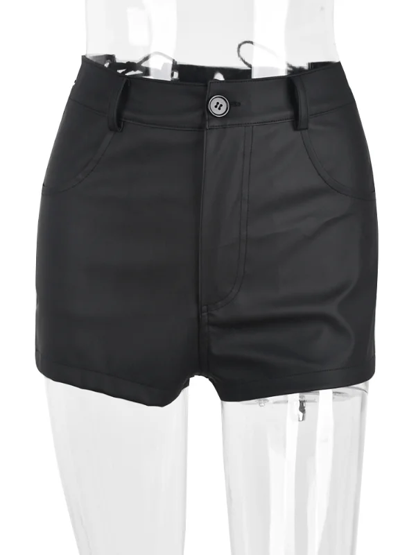 Gothic Dark Street Punk Sexy Zipper Bandaged Solid Pattern High-rise PU Shorts