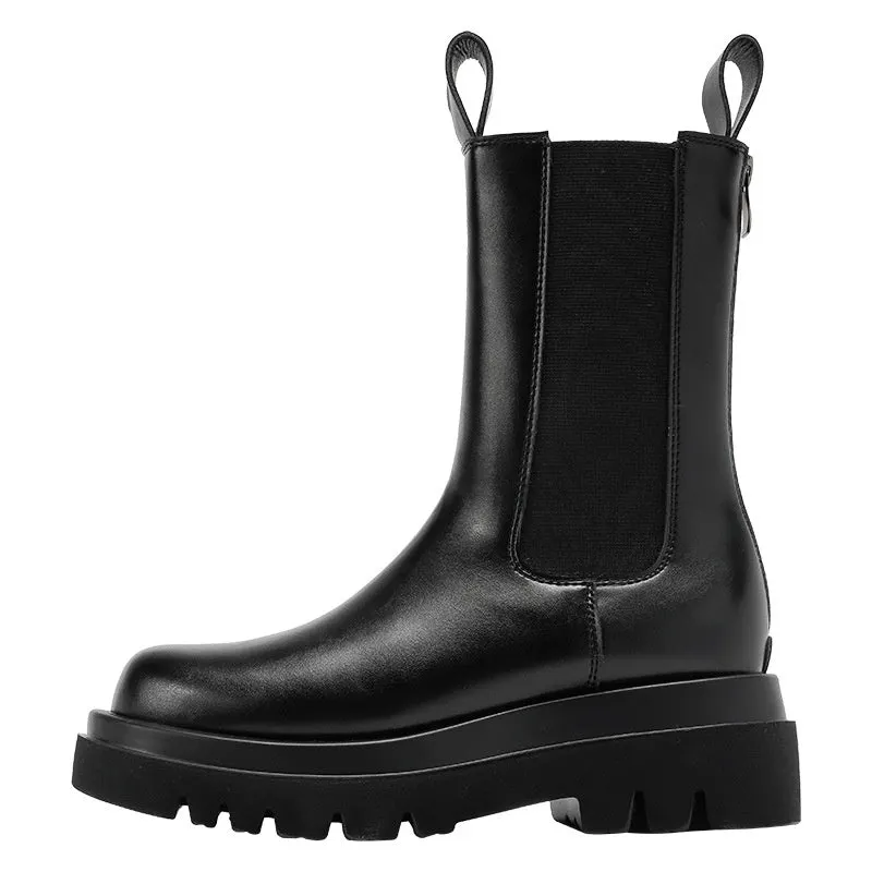 Korea Simple Zipper Artificial plush Heels Martin Boots Shoes