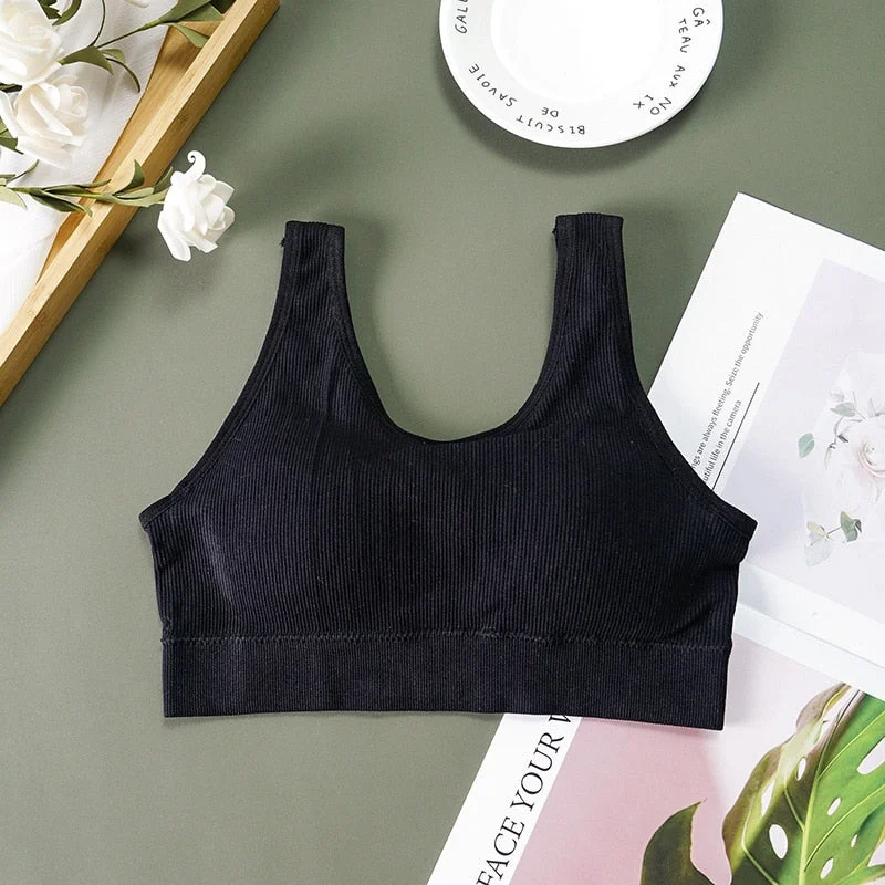 New Women Cotton Underwear Tube Tops Sexy Solid Color Top Fashion Sports Comfort Tank Up Female Rimless Bra Sexy Lingerie